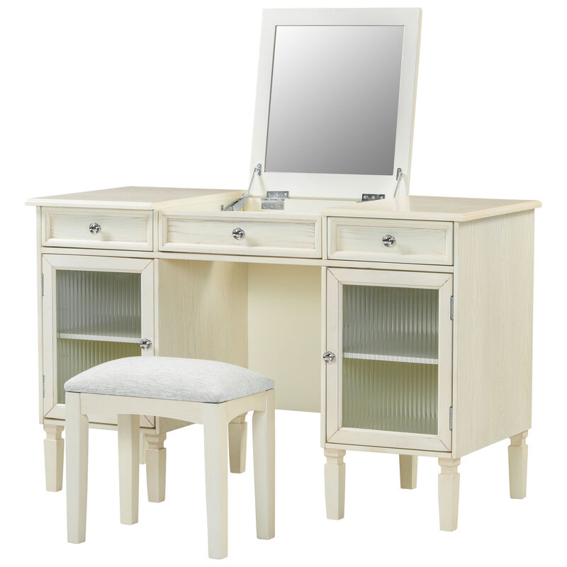 2-in-1 Vanity Desk with Flip-Top Mirror and Hidden Storage image number 3