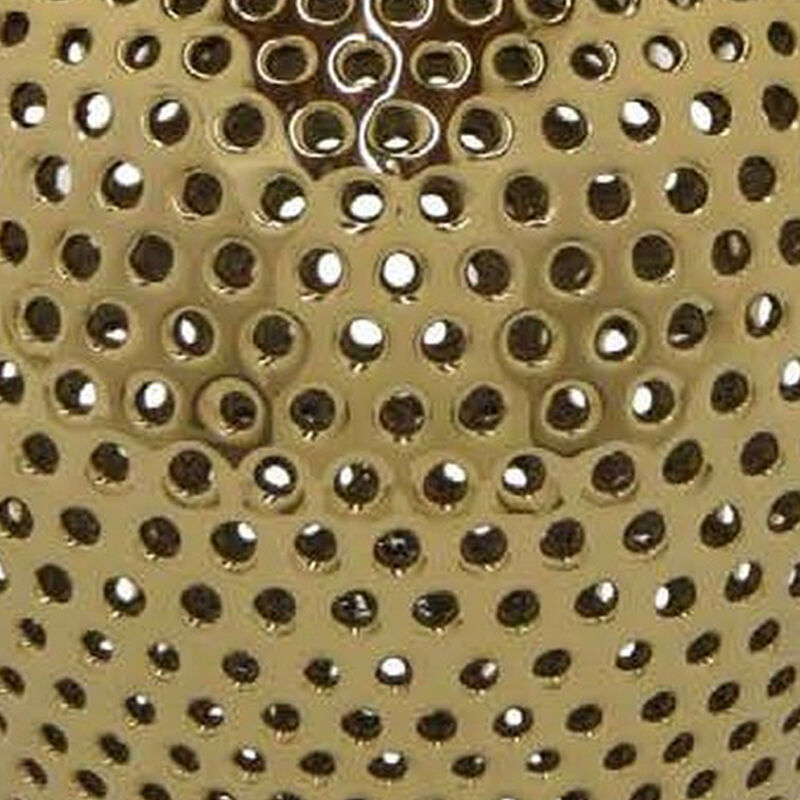 Deni 25 Inch Temple Jar, Large Carved Cut Out Lattice, Lid, Gold Porcelain - Benzara