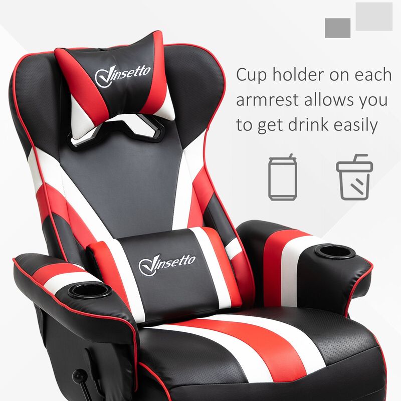 Black/White/Red Gaming Throne: Recliner with Lumbar Support and Cup Holder