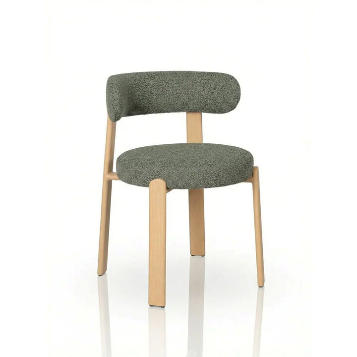 Upholstered Curved Back Wood-look Metal Frame 2pc Dining Chairs