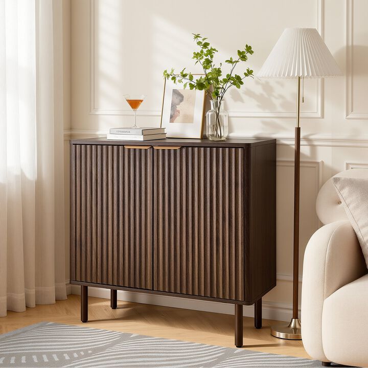 Mid Century Coffee Bar Cabinet with Fluted 2-Tier Storage