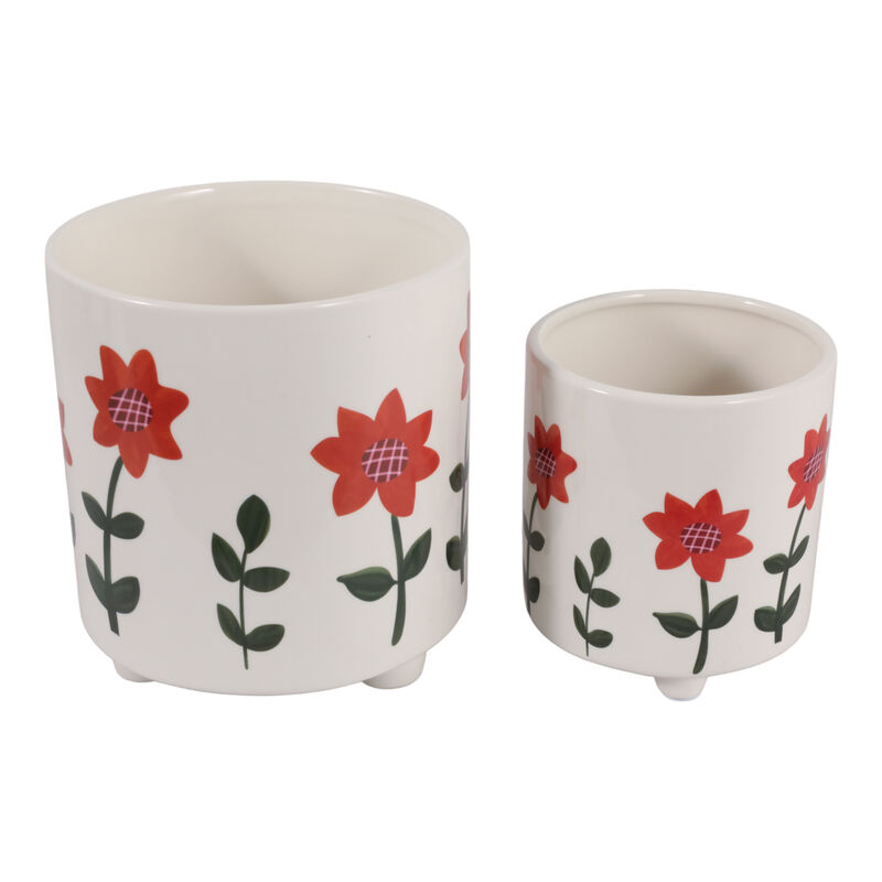 S/2 6/8" Orange Flowers Footed image number 3