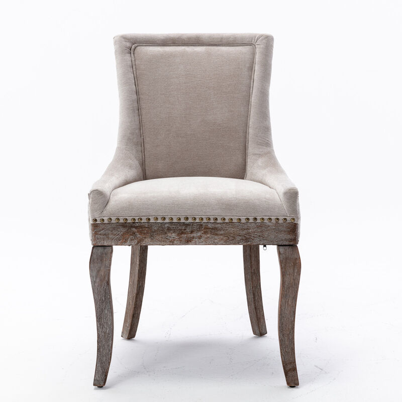 Streamdale Set of 2 Beige Dining Chairs with Fabric and Wood Legs