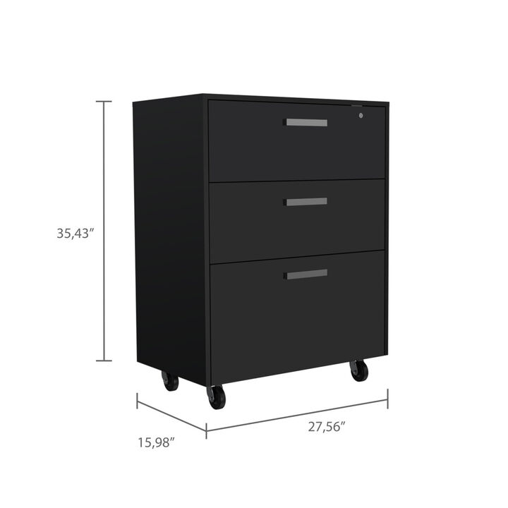 3 Drawers Storage Cabinet with Casters Lions Office, Black Wengue Finish