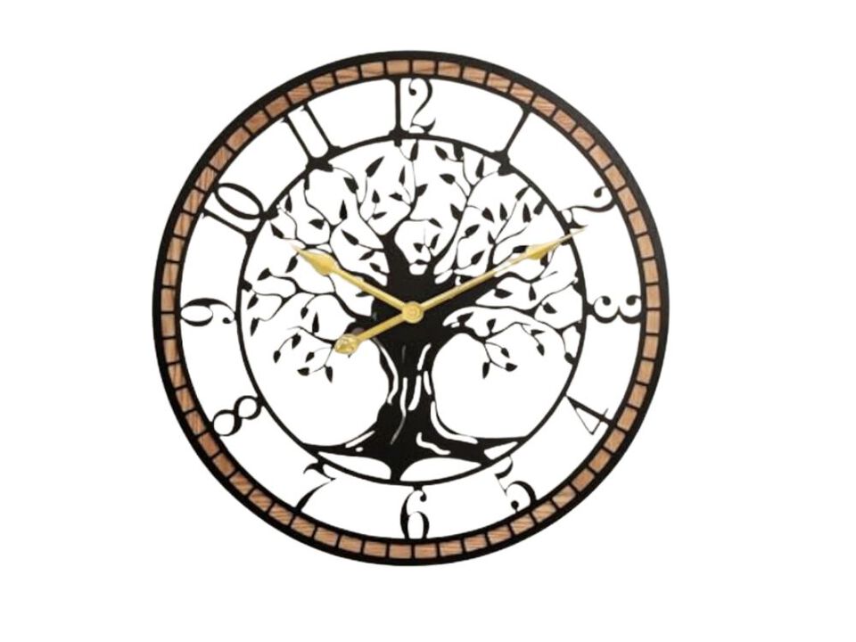 Wall Clock 14 Large Living Decor Tree Life Wood Frame Design Non Ticking Battery