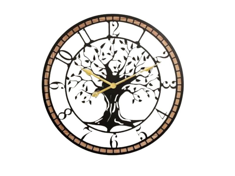 Wall Clock 14 Large Living Decor Tree Life Wood Frame Design Non Ticking Battery image number 0