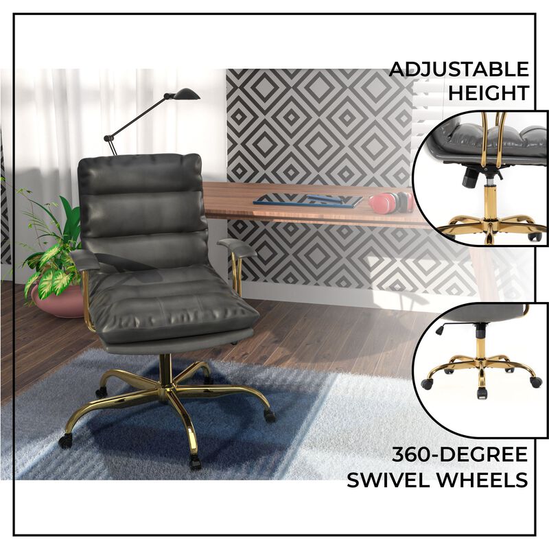 LeisureMod Regina Modern Padded Leather Adjustable Executive Office Chair with Tilt & 360-Degree Swivel – Ergonomic High-Back Desk Chair for Home and Office Comfort
