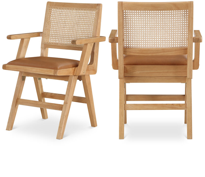 Meridian Furniture Abby Cognac Vegan Leather Dining Arm Chair, Set of 2