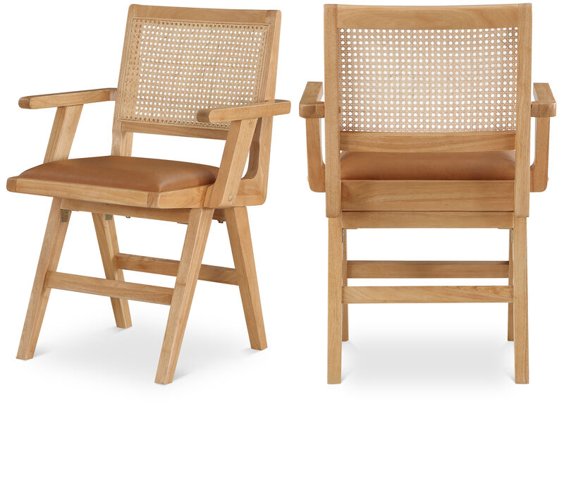 Meridian Furniture Abby Cognac Vegan Leather Dining Arm Chair, Set of 2