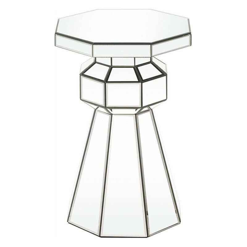 Mirrored Pedestal with Flared Base and Octagonal Top, Silver - Benzara