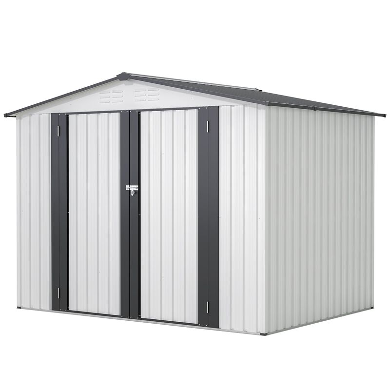 Mondawe 8x6 FT White Outdoor Storage Shed with Lockable Doors