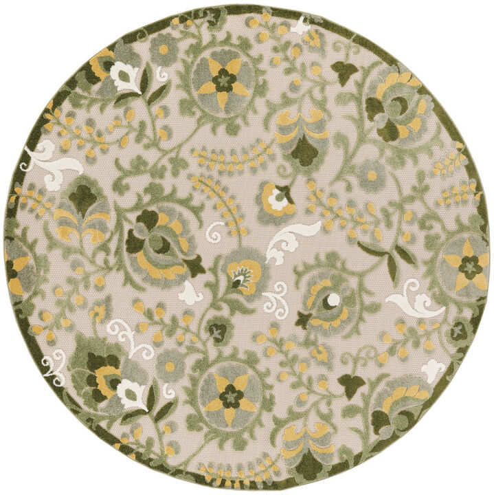 HomeRoots 8' Ivory Green And Yellow Round Floral Indoor Outdoor Area Rug