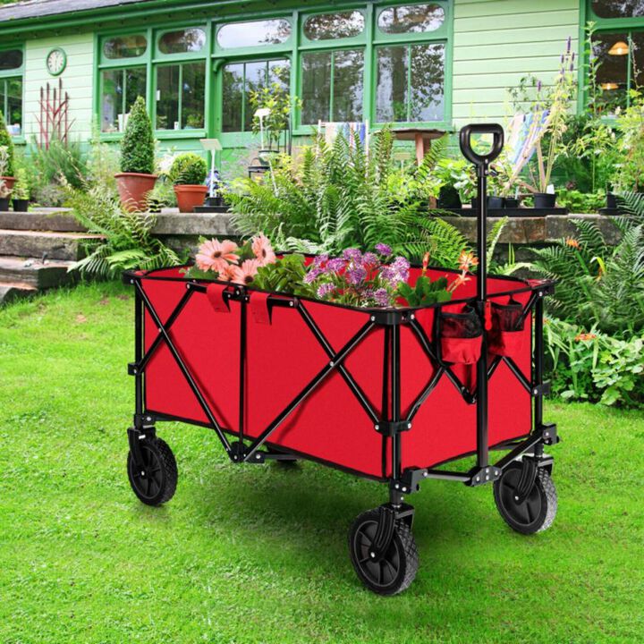 Hivvago Outdoor Folding Wagon Cart with Adjustable Handle and Universal Wheels