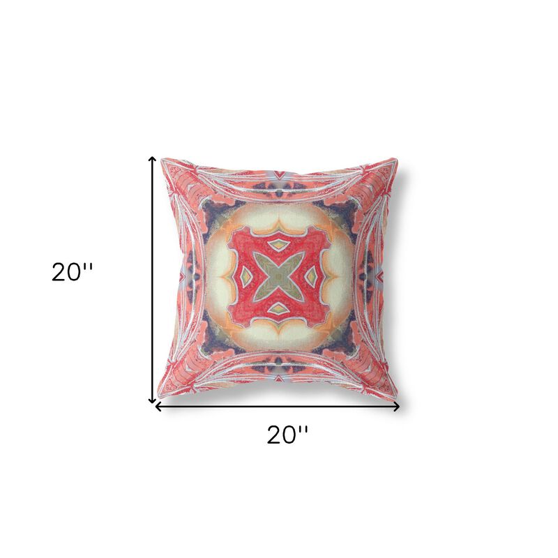 Homezia 20" X 20" Pink Peach Red Geometric Zippered Suede Throw Pillow