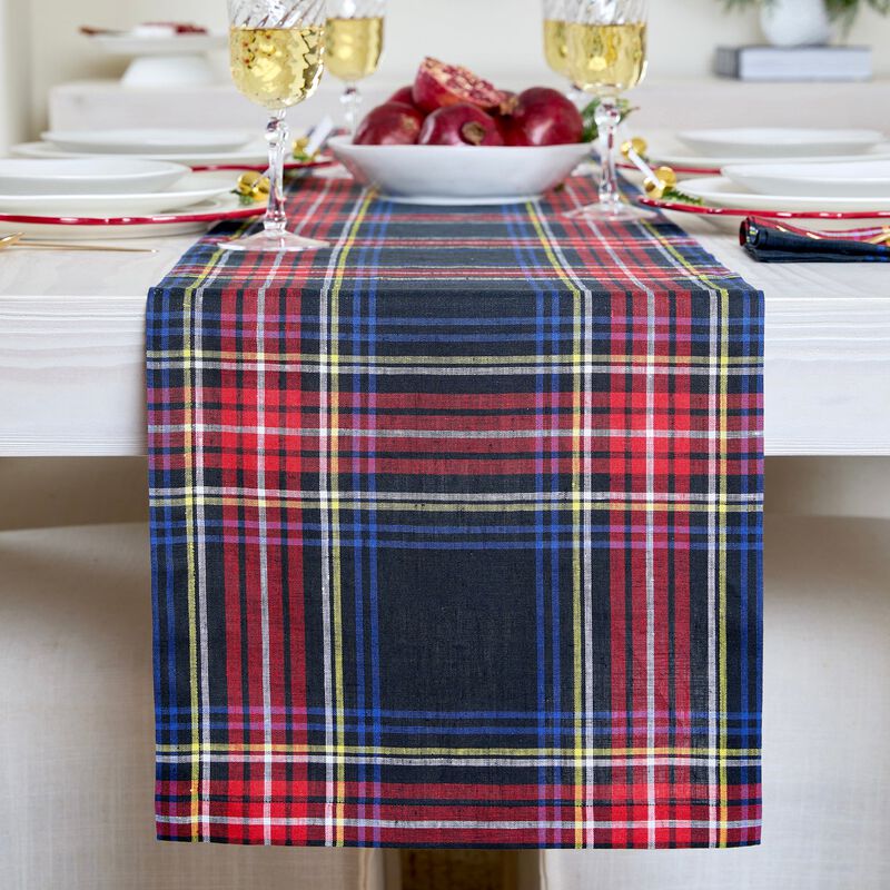 Solino Home Stewart Plaid 100% Linen Table Runner &ndash; Handcrafted, Machine Washable, Perfect for Holiday and Everyday Dining