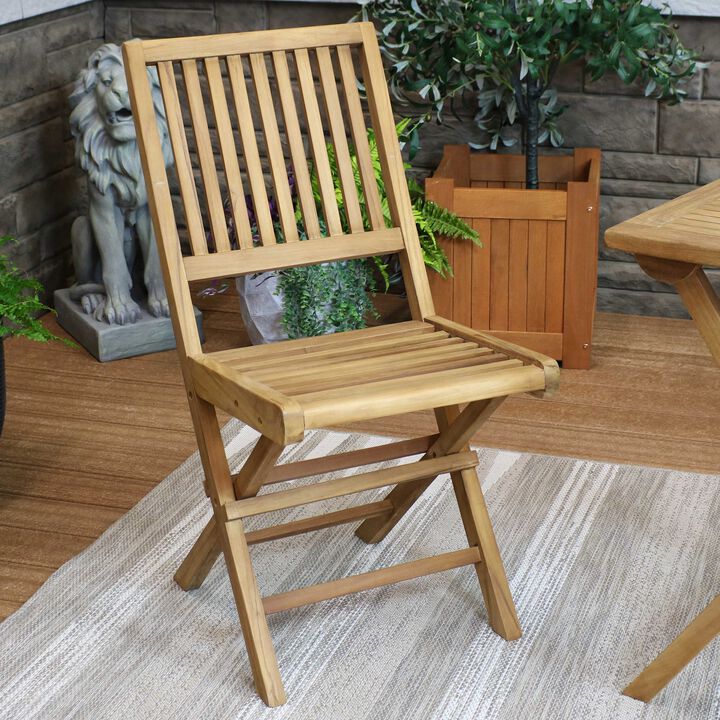 Sunnydaze Nantasket Solid Teak Folding Slat-Back Patio Chair