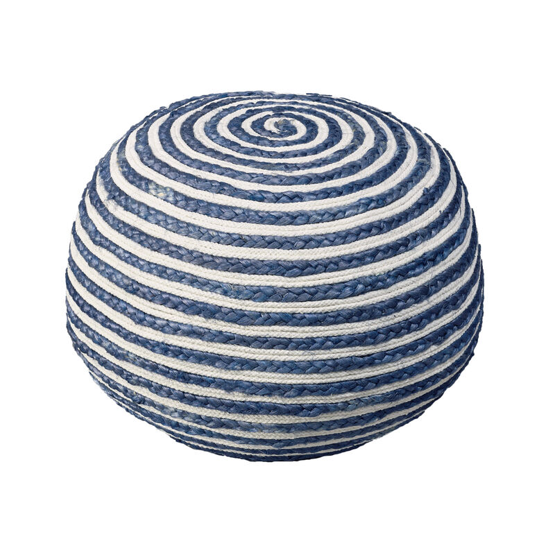 Round Striped Cotton Blend Pouf – Ottoman Accent Seat for Bedroom or Study