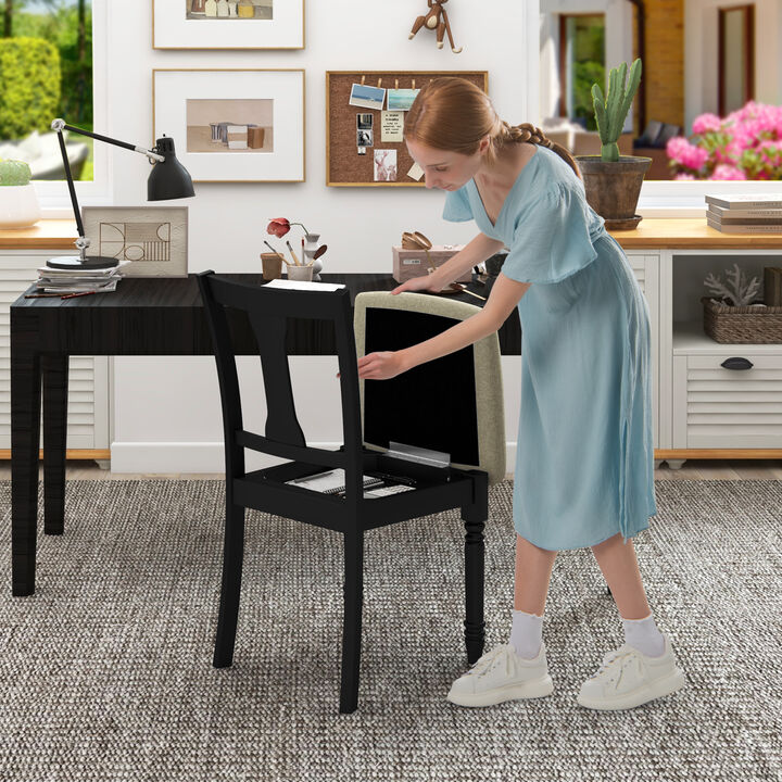 Set of 2 Kitchen Dining Chair with Linen Fabric and Storage Space For Dining Room