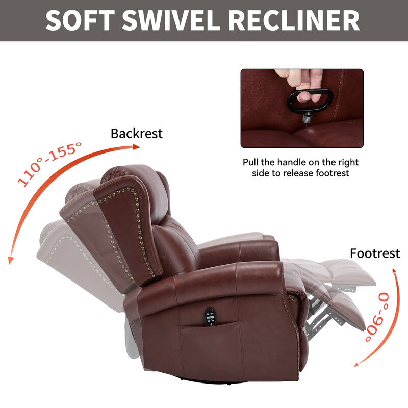 Genuine leather Heat Massage Manual Recliner Chair with Rocker and Swivel for Living Room image number 8