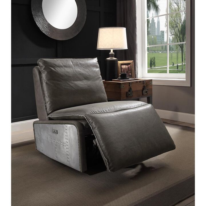 Acme Furniture Metier Power Motion Recliner, Gray Top Grain Leather & Aluminum
