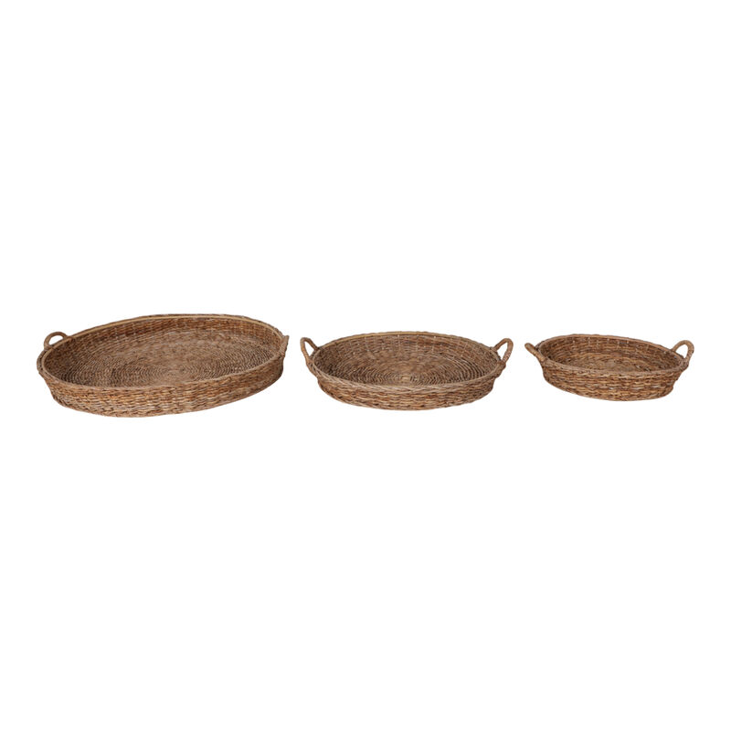 S/3 20/27/35" Rattan Woven Round Trays, Natural image number 3