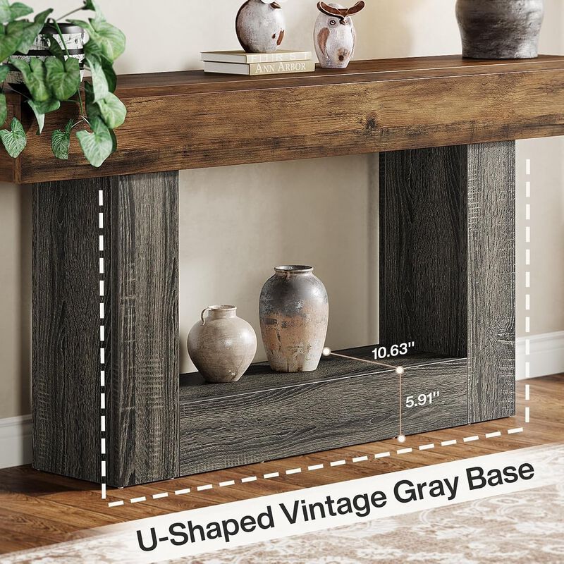 Tribesigns Farmhouse 2-Tier Wood Console Table image number 7