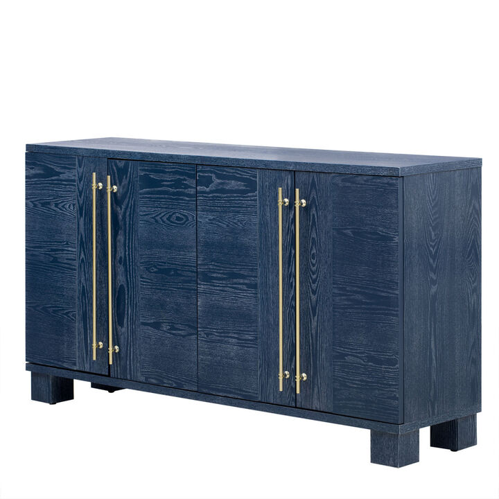 Wood Traditional Style Sideboard with Adjustable Shelves and Gold Handles for Kitchen, Dining Room and Living Room (Antique Navy)
