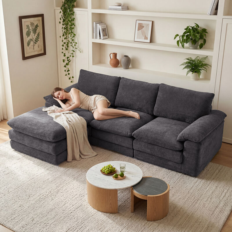 Wafhit L‑Shaped Chenille Sectional Sofa image number 2