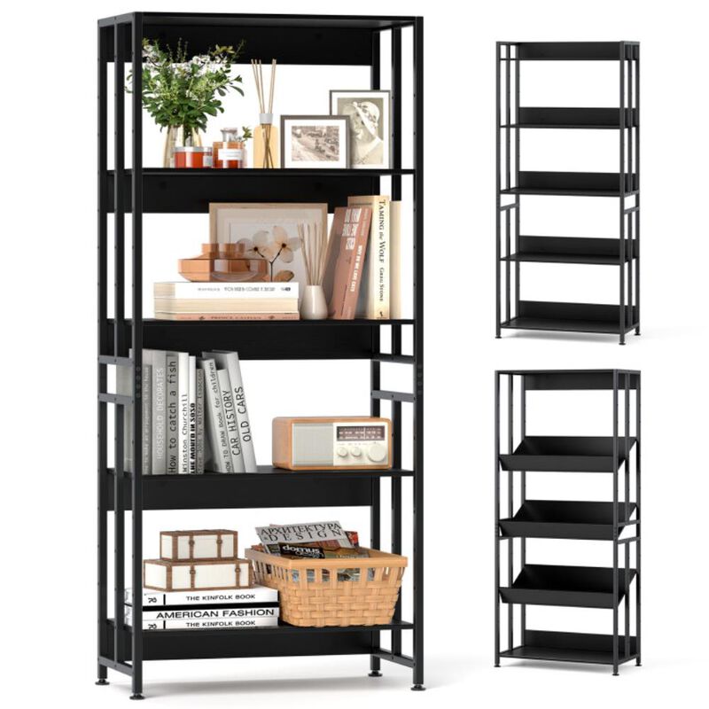 Hivvago 5-Tier Bookshelf with Adjustable and Tiltable Shelves
