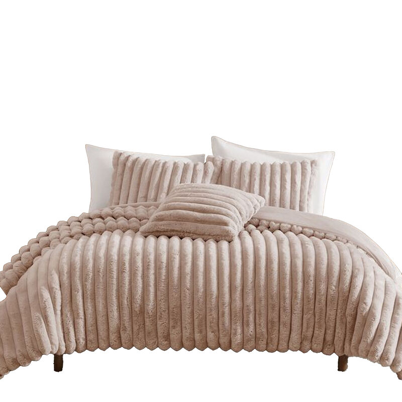 Sieno 3pc Twin XL Comforter Set, Blush Pink Faux Fur, Micro Mink Back