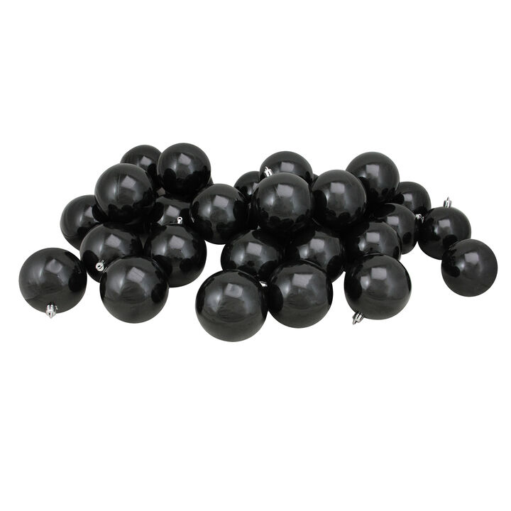 32ct Black Shatterproof Shiny Christmas Ball Ornaments 3.25 inches 80mm
