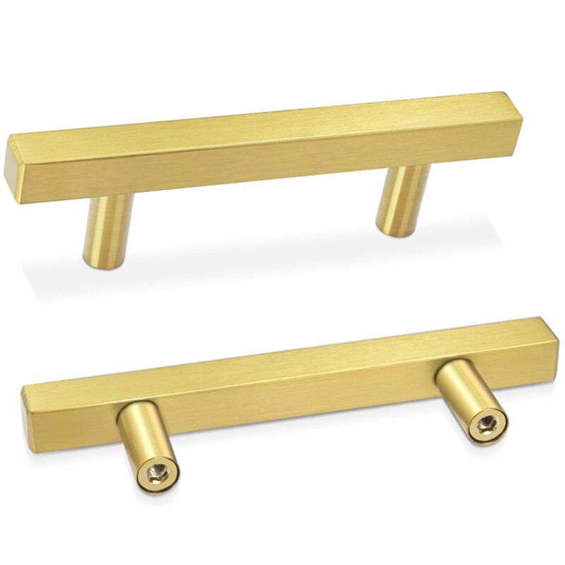 AEEKEL 30 Pack Cabinet Pulls 5"" Length Brushed Brass Drawer Handles, 3"" Hole Center Square Kitchen Cabinet Handles, Stainless
