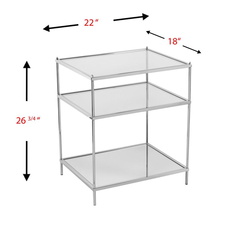 Homezia 27" Chrome Glass And Iron Rectangular Mirrored End Table With Shelf image number 6