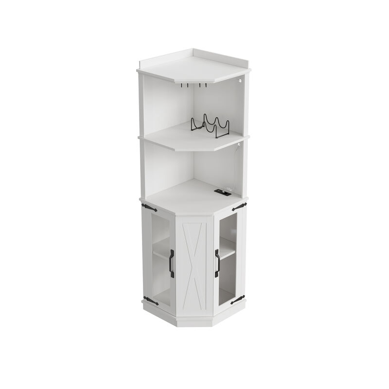 Merax Corner Bar Cabinet with Power Outlet - Farmhouse Style Multifunctional Storage image number 0