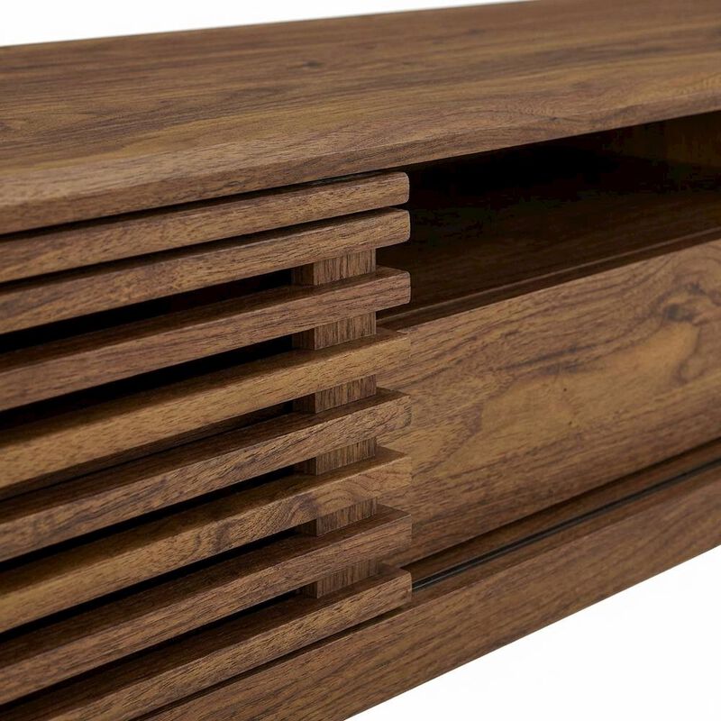 Wooden brown TV stand with spacious surface and modern design image number 5