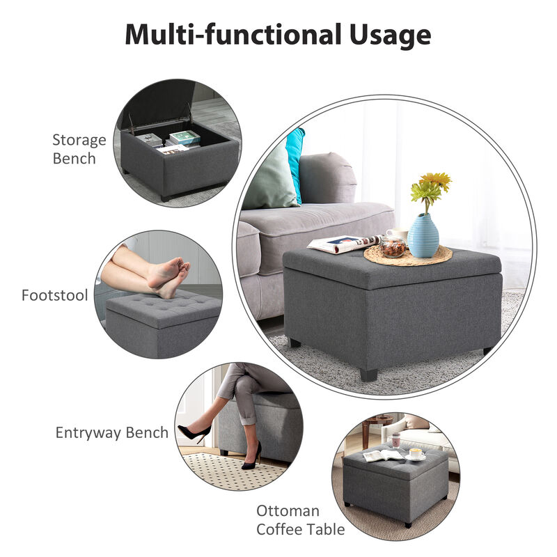 Hivvago Button Tufted Round Ottoman with Storage image number 7