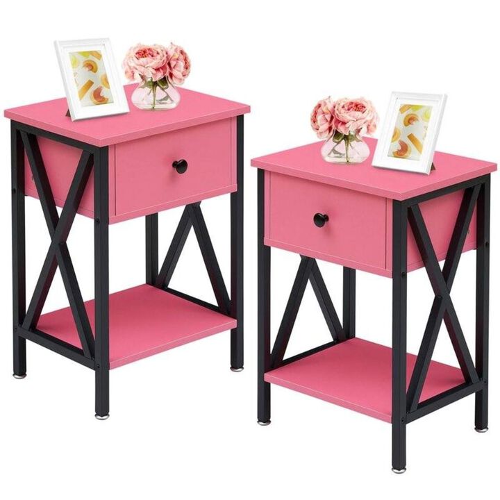 Set of 2 - 1-Drawer Nightstand Bedside Table