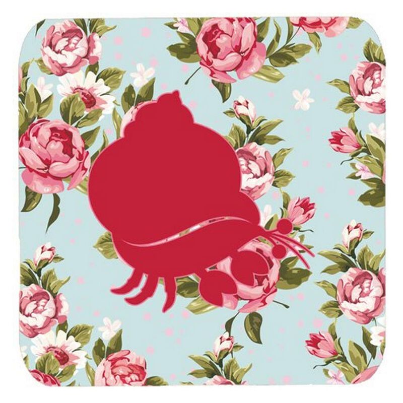 Caroline's Treasures BB1102-RS-BU-FC Hermit Crab Shabby Chic Blue Roses Foam Coasters (Set of 4), 3.5 H x 3.5 W, Multicolor