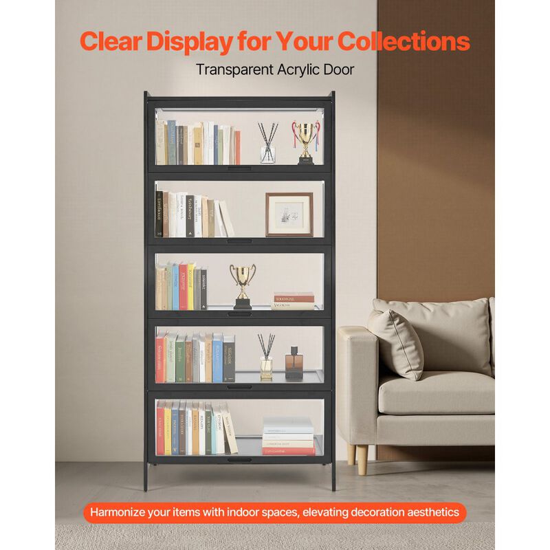 Wooden Display Cabinet with Acrylic Doors, 5-Tier Storage Shelf for Collectibles and Toys-Black image number 4