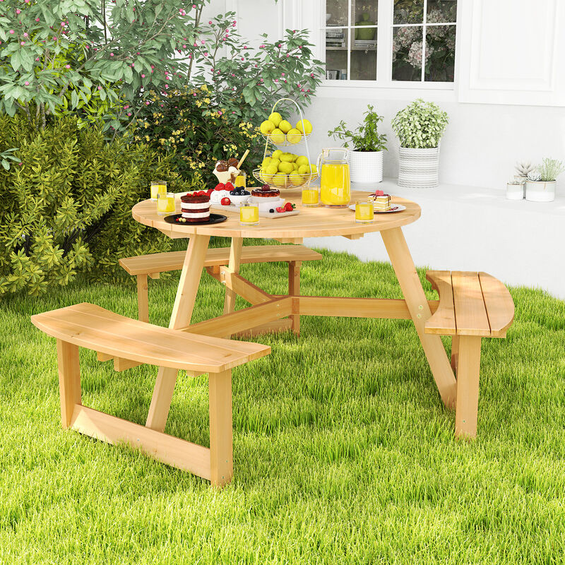 Kids Outdoor Wooden Picnic Table and Bench Set with Umbrella Hole