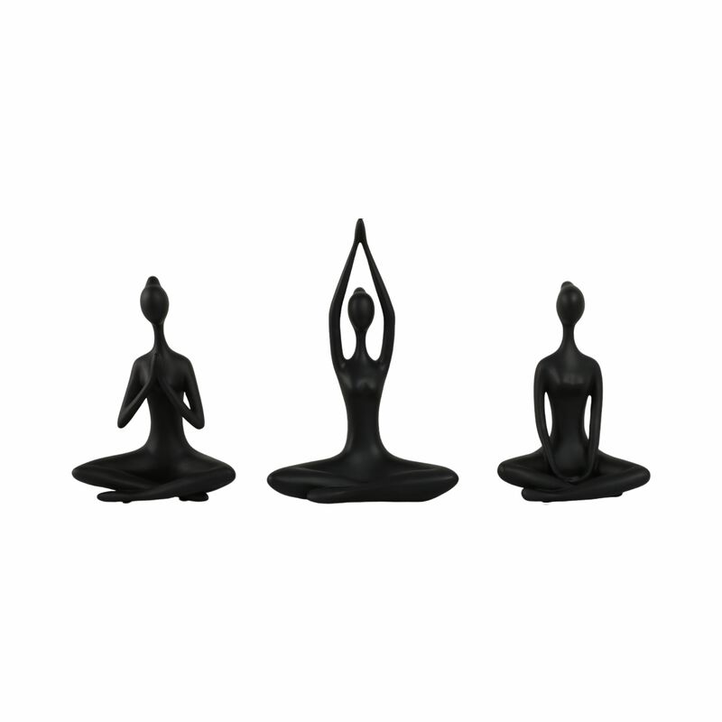 Resin, S/3 10"h Yoga Ladies, Black image number 0