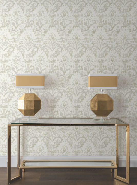 Velvet Crush Damask Cream & Pearl Wallpaper