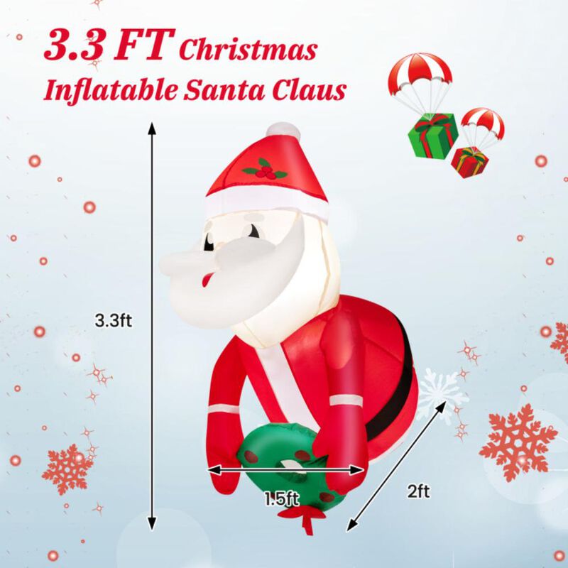 Hivvago 3.3 Feet Lighted Inflatable Santa Claus Broke Out from Window