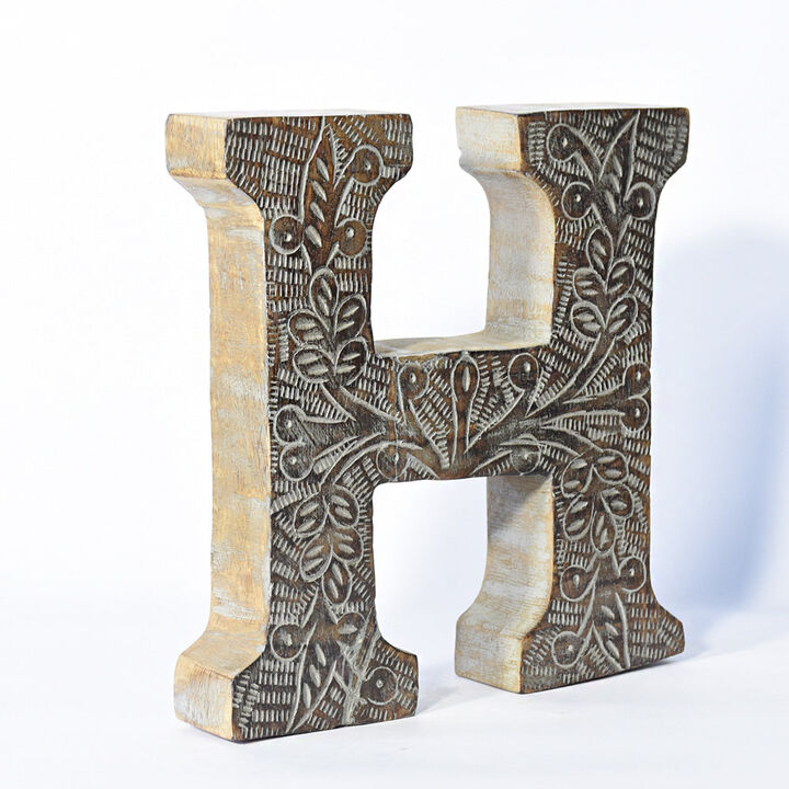 Vintage Gray Handmade Eco-Friendly "H" Alphabet Letter Block For Wall Mount & Table Top Décor