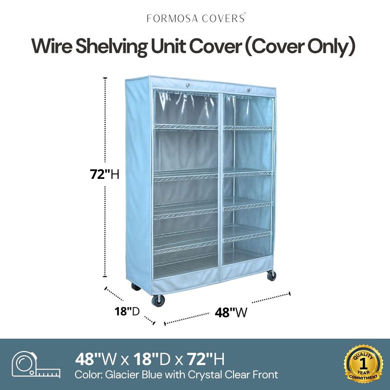 Storage Shelving Unit Cover, fits racks 48"W x 18"D x 72"H one side see through panel in Glacier Blue image number 2