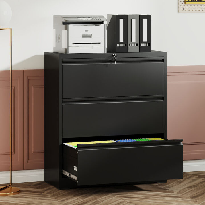 GOODSILO 3 Drawer Lateral File Cabinet with Lock &ndash; Heavy-Duty Metal Filing Cabinet for Home Office, Wide Storage for Letter/Legal/A4/F4, Silent Full-Extension Slides, Anti-Tilt Safety