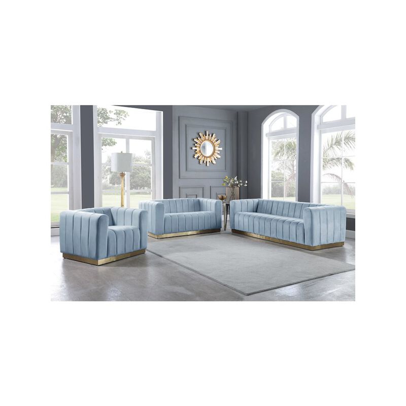 Meridian Furniture Marlon Sky Blue Velvet Loveseat