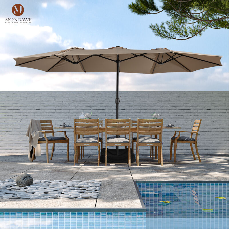 MONDAWE 15ft Rectangular Double-Sided Outdoor Patio Market Umbrella Coffee