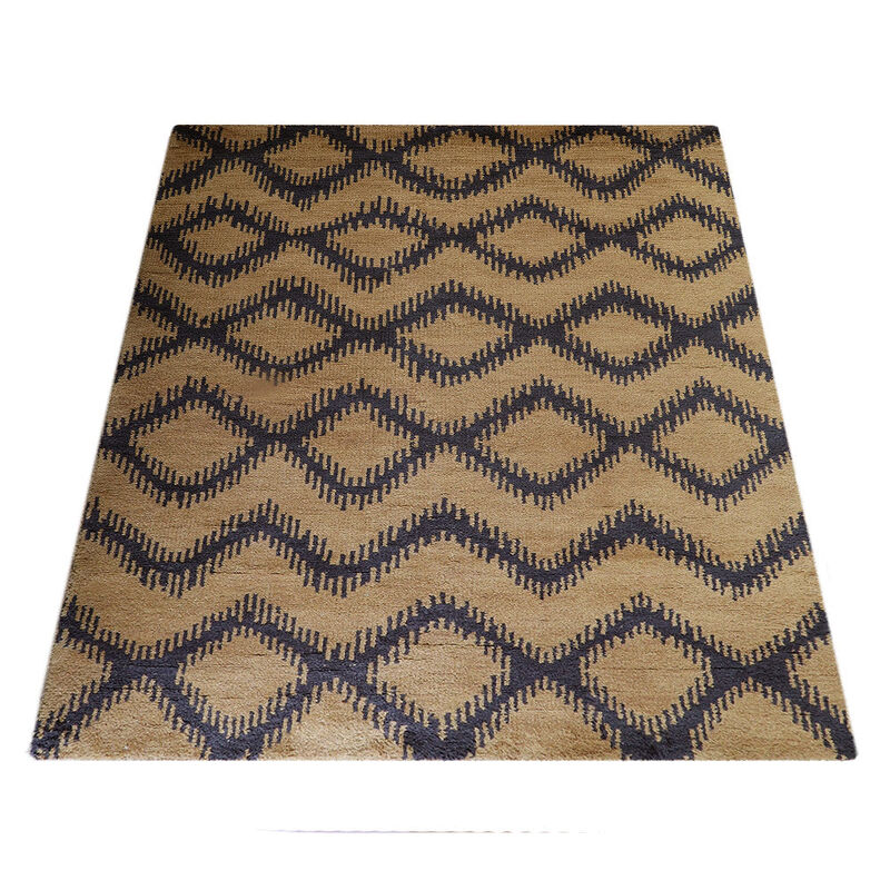 HAND KNOTTED WOOL Geometric AREA RUGS  - Rectangle Shape, Geometric Modern, Medium Pile Handmade Area Rugs for Living Room, Bed Room (N00165) image number 2