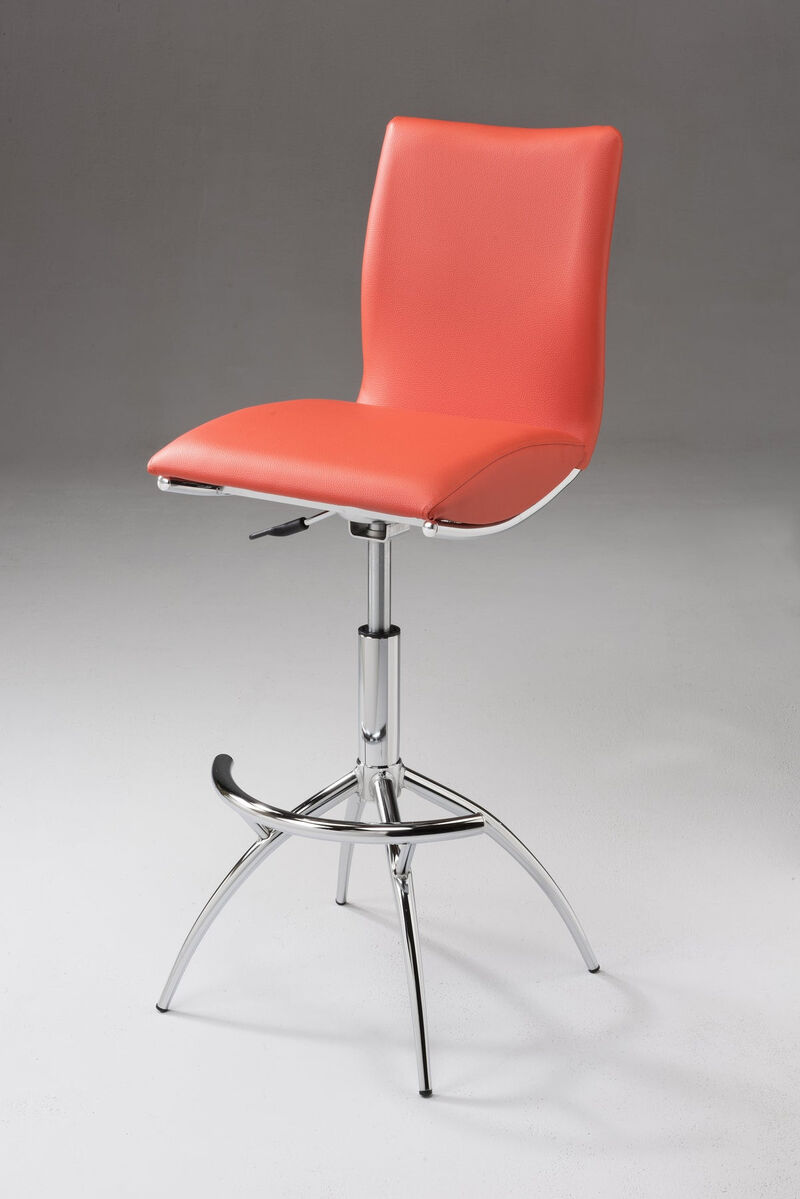 Hivvago Set of Two Orange and Silver Faux Leather and Metal Low Back Adjustable Height Bar Chairs